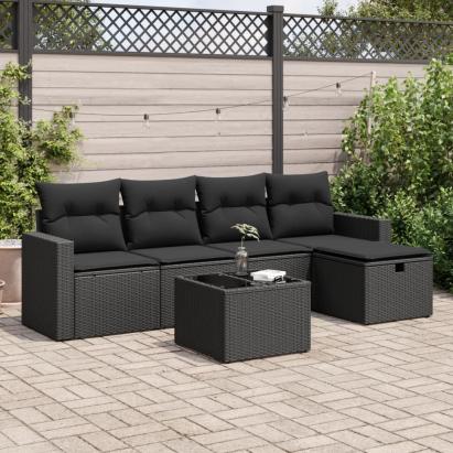 Set mobilier de grădină cu perne, 6 piese, negru, poliratan GartenMobel Dekor