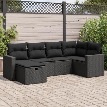 Set mobilier de grădină cu perne, 6 piese, negru, poliratan GartenMobel Dekor