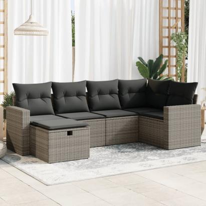 Set mobilier grădină cu perne, 6 piese, gri, poliratan GartenMobel Dekor