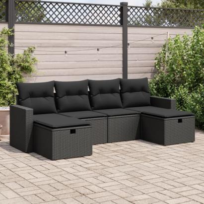 Set mobilier de grădină cu perne, 6 piese, negru, poliratan GartenMobel Dekor