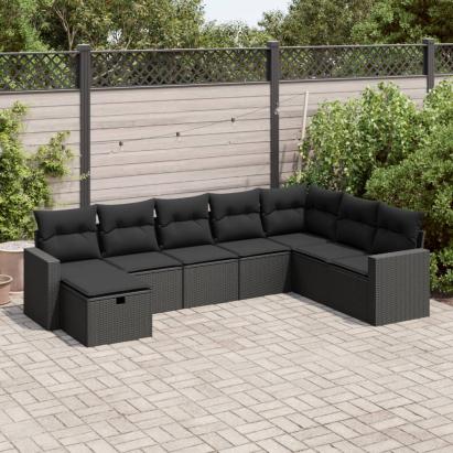 Set mobilier de grădină cu perne, 8 piese, negru, poliratan GartenMobel Dekor