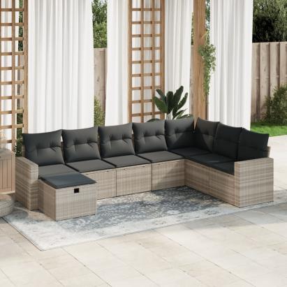 Set mobilier de grădină cu perne, 8 piese gri deschis poliratan GartenMobel Dekor
