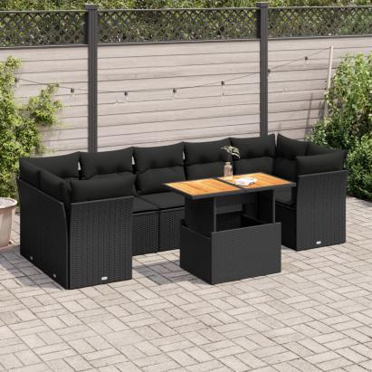 Set mobilier de grădină cu perne, 8 piese, negru, poliratan GartenMobel Dekor