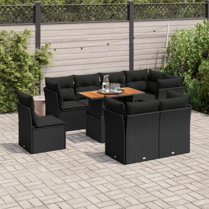 Set mobilier de grădină cu perne, 9 piese, negru, poliratan GartenMobel Dekor