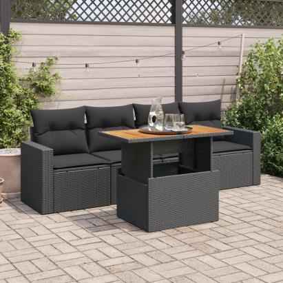 Set mobilier de grădină cu perne, 5 piese, negru, poliratan GartenMobel Dekor