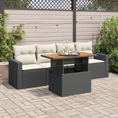 Set mobilier de grădină cu perne, 5 piese, negru, poliratan GartenMobel Dekor