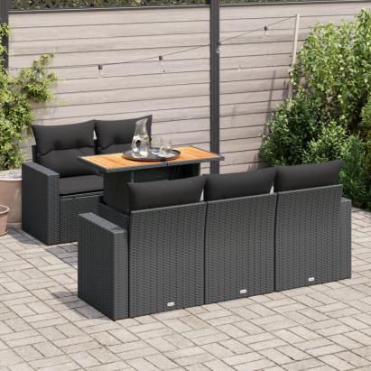 Set mobilier de grădină cu perne, 6 piese, negru, poliratan GartenMobel Dekor