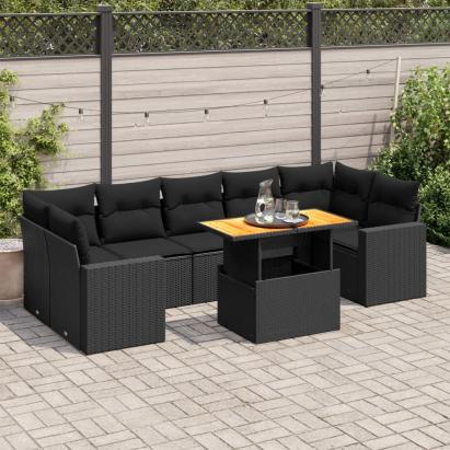 Set mobilier de grădină cu perne, 8 piese, negru, poliratan GartenMobel Dekor