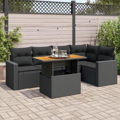 Set mobilier de grădină cu perne, 6 piese, negru, poliratan GartenMobel Dekor
