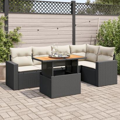 Set mobilier de grădină cu perne, 6 piese, negru, poliratan GartenMobel Dekor