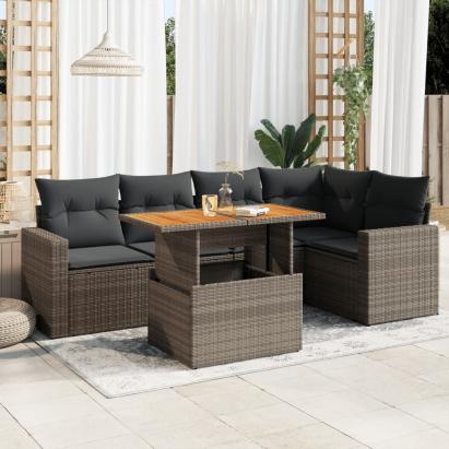 Set mobilier grădină cu perne, 6 piese, gri, poliratan GartenMobel Dekor