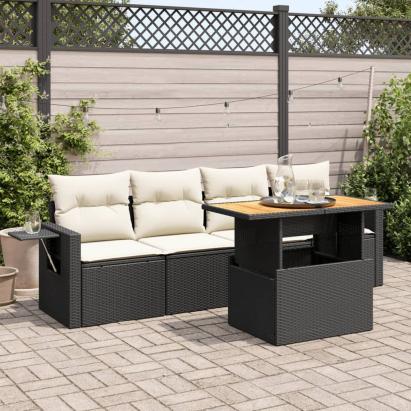 Set mobilier de grădină cu perne, 5 piese, negru, poliratan GartenMobel Dekor