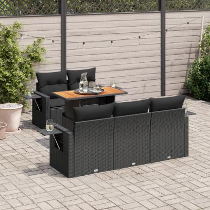 Set mobilier de grădină cu perne, 6 piese, negru, poliratan GartenMobel Dekor