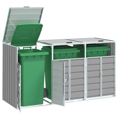 Depozit pubele cu roți triple, gri, 216x81x115 cm, oțel GartenMobel Dekor