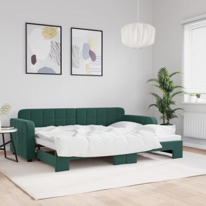 Pat de zi cu extensie, verde închis, 80x200 cm, catifea GartenMobel Dekor