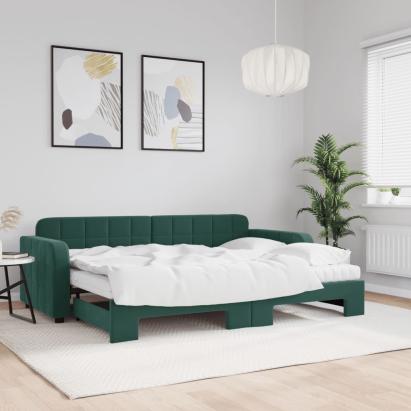 Pat de zi cu extensie și saltele verde închis 80x200 cm catifea GartenMobel Dekor