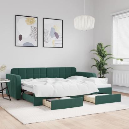 Pat de zi cu extensie și sertare verde închis 80x200 cm catifea GartenMobel Dekor