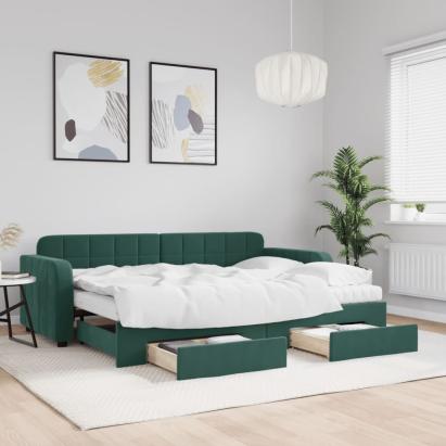 Pat de zi cu extensie și sertare verde închis 80x200 cm catifea GartenMobel Dekor