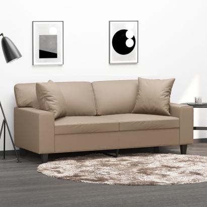 Canapea cu 2 locuri cu pernuțe, cappuccino, 140 cm, piele eco. GartenMobel Dekor