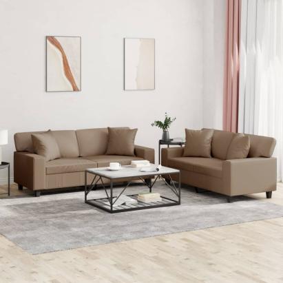 Set de canapele cu perne, 2 piese, cappuccino, piele ecologică GartenMobel Dekor