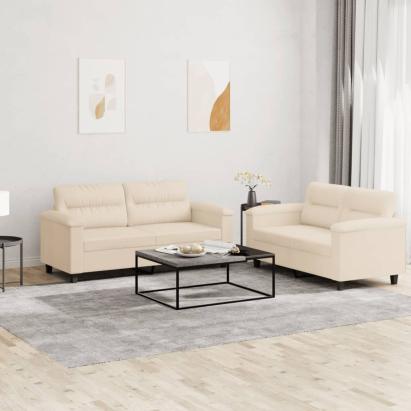 Set de canapele cu perne, 2 piese, bej, microfibră GartenMobel Dekor
