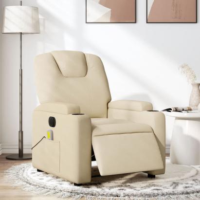 Fotoliu electric de masaj rabatabil, crem, textil GartenMobel Dekor