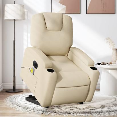 Fotoliu electric de masaj rabatabil cu ridicare, crem, textil GartenMobel Dekor