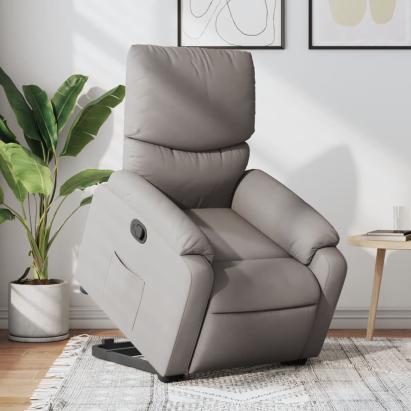 Fotoliu rabatabil cu ridicare pe verticală, gri taupe, textil GartenMobel Dekor