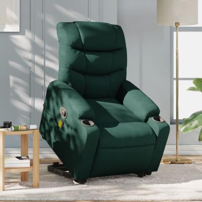 Fotoliu rabatabil de masaj, cu ridicare, verde închis, textil GartenMobel Dekor