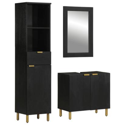 Set mobilier de baie, 3 piese, negru, lemn compozit GartenMobel Dekor