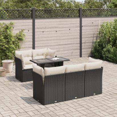 Set mobilier de grădină cu perne, 6 piese, negru, poliratan GartenMobel Dekor