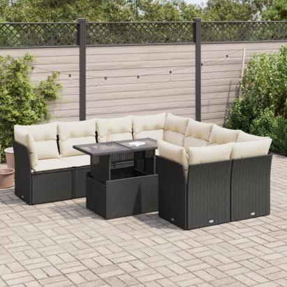 Set mobilier de grădină cu perne, 9 piese, negru, poliratan GartenMobel Dekor