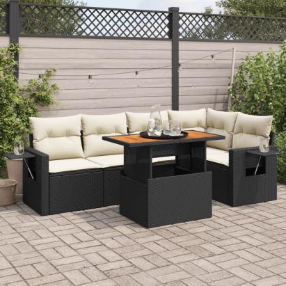 Set mobilier de grădină cu perne, 6 piese, negru, poliratan GartenMobel Dekor