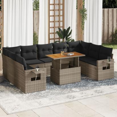 Set mobilier de grădină cu perne, 10 piese, gri, poliratan GartenMobel Dekor
