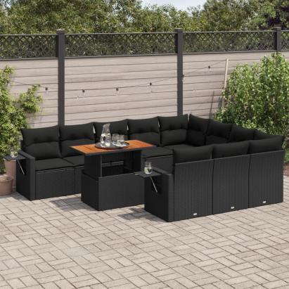 Set canapele de grădină cu perne, 11 piese, negru, poliratan GartenMobel Dekor