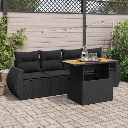 Set mobilier de grădină cu perne, 5 piese, negru, poliratan GartenMobel Dekor