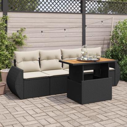 Set mobilier de grădină cu perne, 5 piese, negru, poliratan GartenMobel Dekor