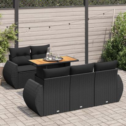 Set mobilier de grădină cu perne, 6 piese, negru, poliratan GartenMobel Dekor