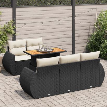 Set mobilier de grădină cu perne, 6 piese, negru, poliratan GartenMobel Dekor