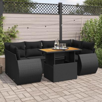 Set canapele de grădină cu perne, 7 piese, negru, poliratan GartenMobel Dekor