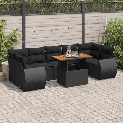 Set mobilier de grădină cu perne, 8 piese, negru, poliratan GartenMobel Dekor