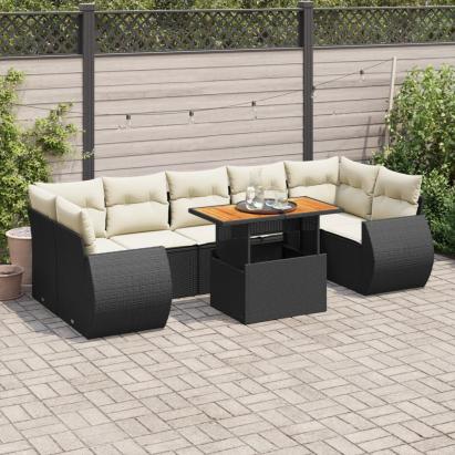 Set mobilier de grădină cu perne, 8 piese, negru, poliratan GartenMobel Dekor