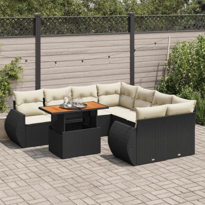 Set mobilier de grădină cu perne, 9 piese, negru, poliratan GartenMobel Dekor