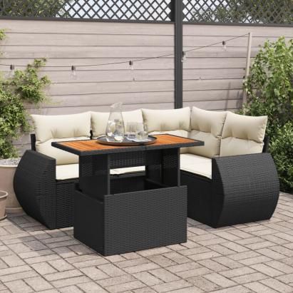Set mobilier de grădină cu perne, 5 piese, negru, poliratan GartenMobel Dekor