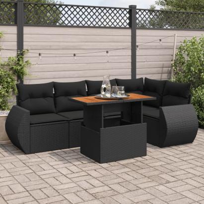 Set mobilier de grădină cu perne, 6 piese, negru, poliratan GartenMobel Dekor