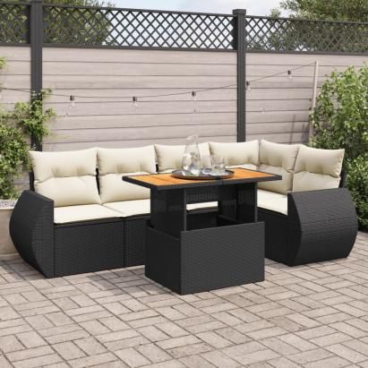 Set mobilier de grădină cu perne, 6 piese, negru, poliratan GartenMobel Dekor