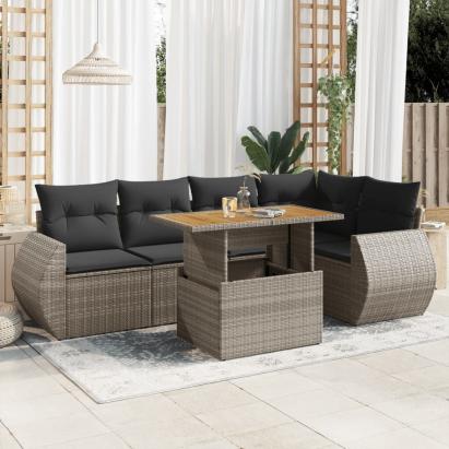 Set mobilier grădină cu perne, 6 piese, gri, poliratan GartenMobel Dekor