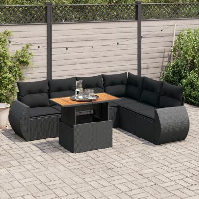 Set canapele de grădină cu perne, 7 piese, negru, poliratan GartenMobel Dekor