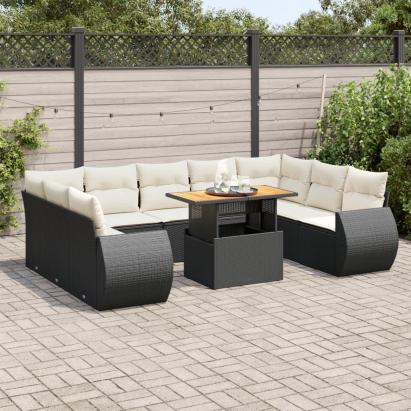 Set canapele de grădină cu perne, 10 piese, negru, poliratan GartenMobel Dekor