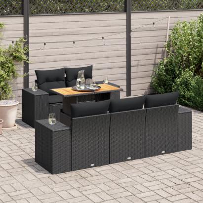 Set mobilier de grădină cu perne, 6 piese, negru, poliratan GartenMobel Dekor